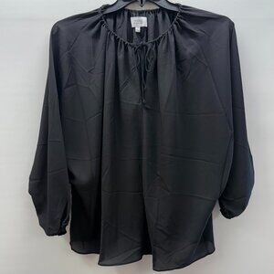 Textile Elizabeth James Size S Tie-Neck Peasant Top Dolman Sleeve Loose Black